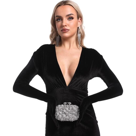 Women Sliver Boutique Skull Crystal Clutch Rhinestone Handbags Bag Mini - Picture 9 of 9